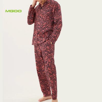 China MGOO Lust Chest Pocket QUICK DRY Black Pissing Ocean All Over Print Long Sleeves Mens Red Pajamas for sale