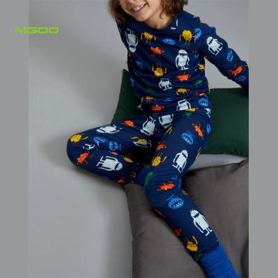 China MGOO Thermals Regular Fit All Over Print Navy Crew Neck Knitted Pajamas Kids Sleepwear Cotton Pajamas for sale