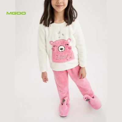 China MGOO Thermal Winter Long Sleeve Pajamas Set Custom Thermal Sleepwear Girls Kids Pajamas for sale