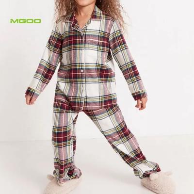 China MGOO Thermal Hot Sale Two Pieces Kids Flannel Nightgowns Plaid Flannel Pajama Sets for sale