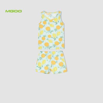 China MGOO Kids Breathable Regular Fit Cotton Pajamas Sleeveless 100% Lemon Print Pajamas Set For Summer for sale