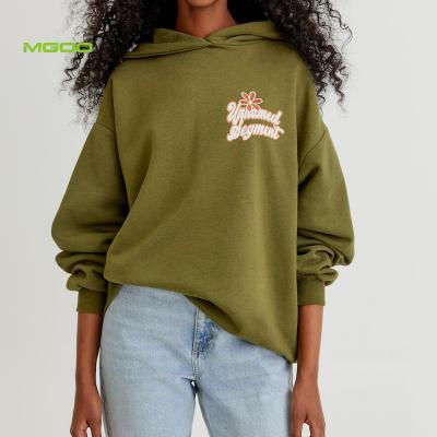 China Anti-wrinkle MGOO OEM custom women drop shoulder green sweatshirt with flower graphic for sale