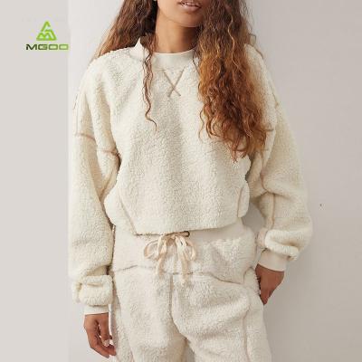 China Anti-Wrinkle MGOO Fashion Cross Winter Quilting Sherpa Sweatshirt Shear Crop Plain Oversize Pullover Sweatshirt for sale