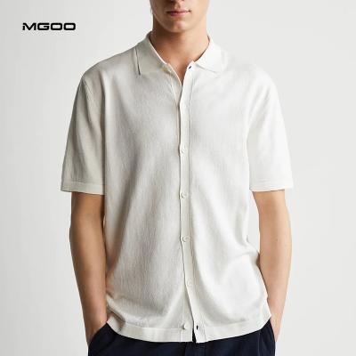 China MGOO Anti-Shrink White Cotton Polo Shirt Man With Button Slim Custom Brand Shorts Sleeve Men for sale