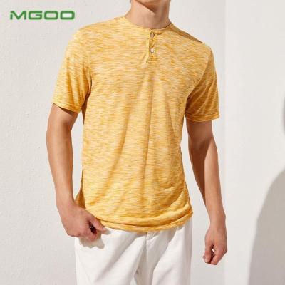 China MGOO Anti-Shrink Mens Yellow Button Tee With Casual Skin Friendly Mens T-shirt for sale