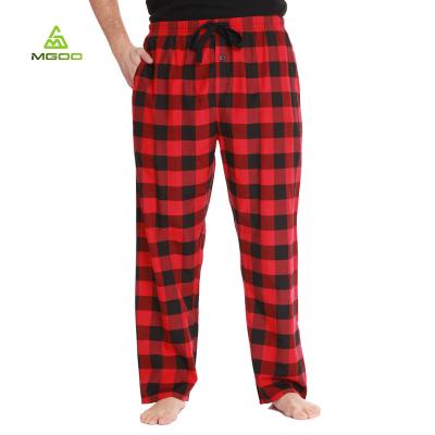 China MGOO Anti-Wrinkle Mens Pajamas Plaid Pants Flannel Lounge Sleep Wear Red 100% Cotton Solid Pajama Pants With Pockets for sale