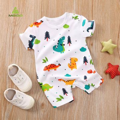 China MGOO Casual Style Baby Romper White Unisex Cute Infant Romper Cotton Dinosaur Print Customized 100% Baby Jumpsuits for sale