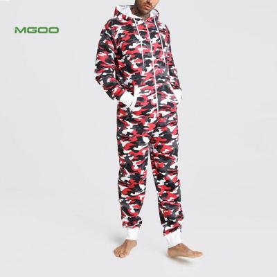 China MGOO QUICK DRY Customized Men Camouflage Onesie Wild Red Jumpsuit Zipper Hooded Onesie Romper For Adult for sale