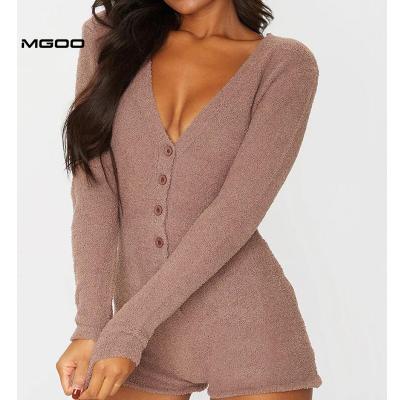 China MGOO QUICK DRY Customized Winter Long Sleeve Romper Teddy Material Onesies Adult Warm Button Up Jumpsuit for sale