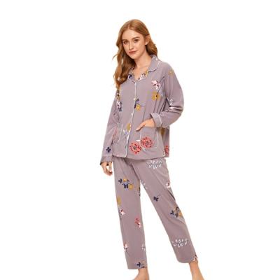 China New ladies two-piece suit 2022 fashion QUICK DRY floral print pajamas pocket pajamas pajamas pants ladies for sale