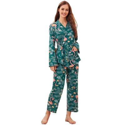 China Wholesale Botanical Women's Kimono QUICK DRY Factory Printing Pajamas Women's Two Piece 2 Piece Set for sale