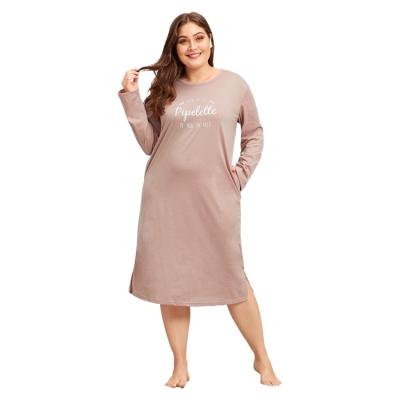 China Large size ladies pajamas new QUICK DRY fat plus size ladies pajamas long sleeve dress long sleeve loungewear for sale