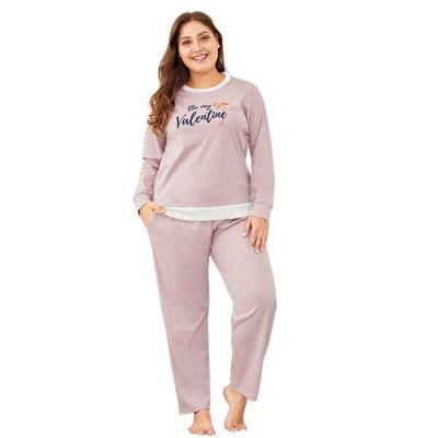 China QUICK DRY Manufacturers Wholesale Ladies Plus Size Pajamas Long Sleeve Pants Round Neck 2 Pieces Set Ladies Plus Size Plus Fat Pajamas Se for sale