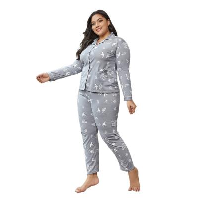 China OEM custom women's pajamas autumn lapel plus-size cotton 2 pieces family home high quality QUICK DRY women's pajamas for sale