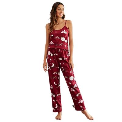 China 2022 New QUICK DRY Milk Silk Pajamas Women's Cartoon Graphics Pajamas Sexy Suspenders Pants Set With Eye Mask for sale