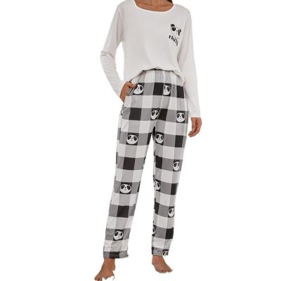 China 2022 QUICK DRY pajamas ladies long sleeving women panda nightgowns summer and Changk pajama set printing plaid round neck knee length woven for sale