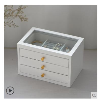 China Factory Wholesale Walnut Pine Wood Jewelry Box Ring Box Wooden Locking Jewelry Box Storage With 3 Layers for sale