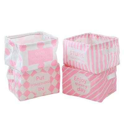 China Kingwillow Sustainable Hot Sale Customized Small Rectangular Pink Foldable Fabric Home Storage Basket for sale