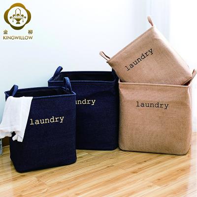 China Storage Clothes Cotton And Canvas Fabric Printed Toy Laundry Storage Basket Dirty Cloth Hamper for sale