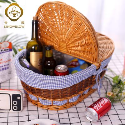 China Kingwillow Washable Goods Picnic Stored Modern Notched Handmade Wicker Basket With Inner Liner For Outdoor for sale