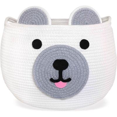 China Kingwillow Sustainable Baby Cotton Rope Storage Basket Folding Laundry Hamper Cute Bear Shape Basket For Toys for sale