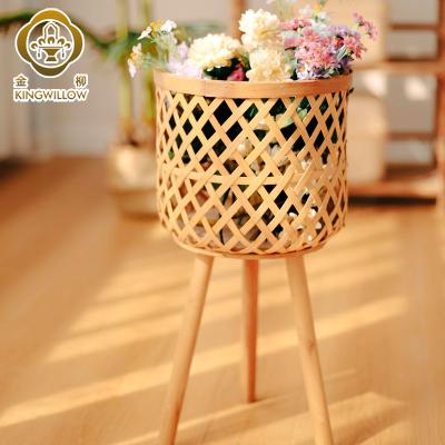 China Europe Kingwillow Universal Round Bamboo Wood Large Chip Storage Basket for Storage and Decoration for sale