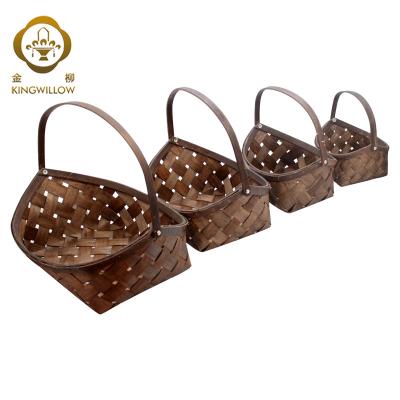 China Sustainable Wholesale Handmade Custom Woven Wooden Fruit And Vegetable Basket Chips Basket With Handle for sale