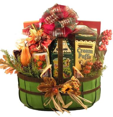 China Sustainable Wholesale Handmade Woven Colorful Oval Celebration Woodwaste Gift Hamper Basket With Handle for sale