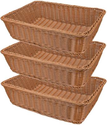 China Sustainable Imitation Rattan Woven Wicker Fruit Baskets Poly Bread Baskets For Kitchen Home Restaurant Food Display Serving Vegetables for sale