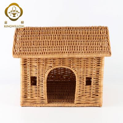 China Willow Wooden House Shaped Pet Washable Portable Comfort Woven Handwoven Basket Indoor from Kingwillow for sale