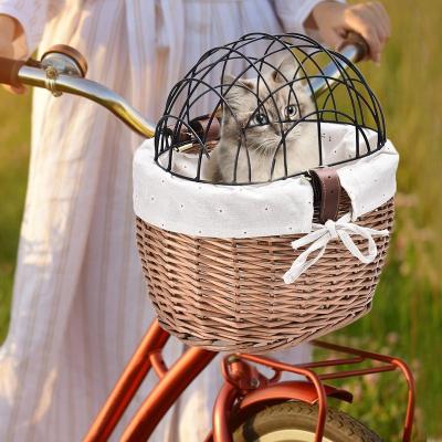 China Folk Art Factory Customizable Handwoven Pet Bike Basket with Lid Bike Accessories for sale