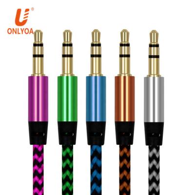 China Multimedia Nylon Fabric Braided 3.5mm Gold Plated 3 Pole Male To 3.5mm TRS Jack Aux Audio Male Stereo Cable For Car Earphone for sale