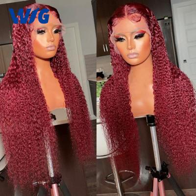 China Hd Transparent Cheap Lace Wig Full Lace Frontal Wig Colored Lace Red Full Front Wig Brazilian Virgin Hair 99j Burgundy Transparent Wig 360 Hd Lace Frontal Wig For Black Women for sale