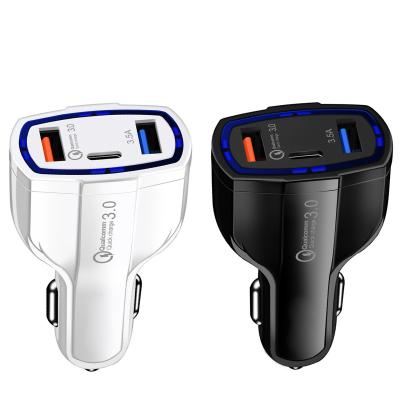 China New QC3.0 QC3.0 Instant Car Charger Dual USB +Type-C 5V9V12V Car Charging Charger for sale