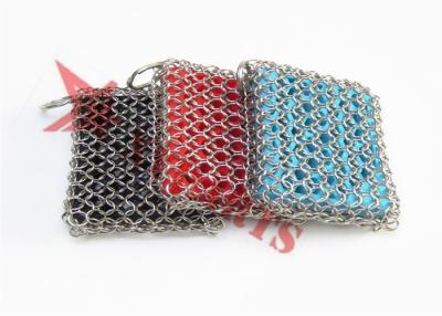 China Stainless Steel Silicone Chainmail Scrubbing Pad For Cast Iron Skillets Cleaning for sale