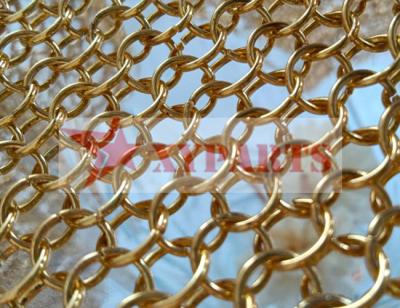 China Fireproof Metal Mesh Curtain Restaurant Partition Ring Curtain With Gold Color for sale