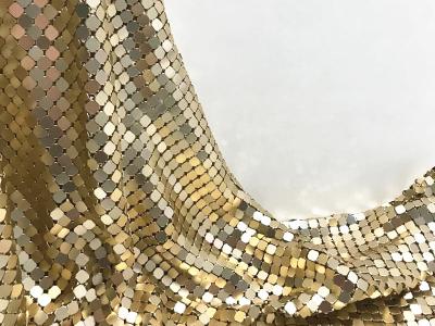 China Soft Flexible 3mm Metal Sequin Mesh Gold Aluminum Haute Garments Fabric for sale