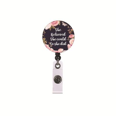 China Medical Care Inspired Retractable Flower Reel Wreathnurse ID Card Badge Holder English Alphabet Retractable Badge Holder for sale