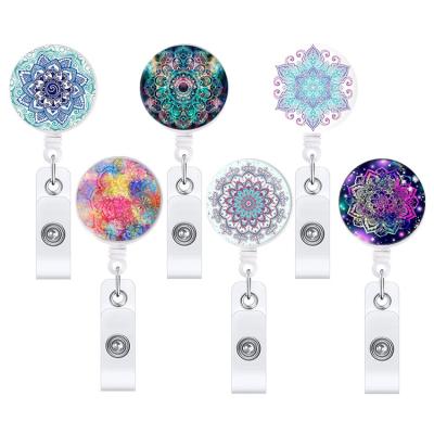 China New Arrivals Plastic Epoxy Gradient Fantasy Id Card Badge Holder Custom Colorful Starry Mandala Flowers Retractable Badge Holder for sale