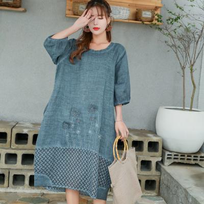 China NAYIJI 2022 Anti-Static Fashion High Quality Mother Dress Vacation Crew Neck Dresses Women Lady Elegant Plaid Draped Maternity Dress for sale