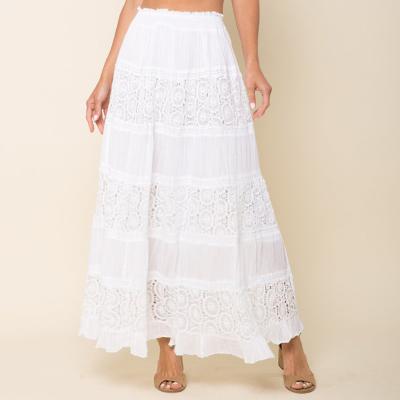 China 100% White Embroidery Women's Fashion Anti-Static Cotton Long Custom Summer Maxi Skirt Womens Skirts for sale