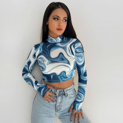 China New coming Y2K QUICK DRY printed backless ladies crop top sexy long sleeve shorts for women turtle neck streetwear biker shorts for sale