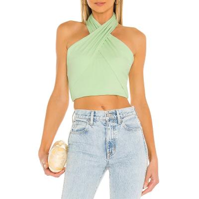 China New design QUICK DRY crop top sexy cross girl halter neck cotton criss cross tank top y2k summer for sale