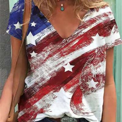 China Wholesale QUICK DRY Women's Ladies Tops USA Independence Day Women's Flag Printing Short Sleeve T-Shirt for sale