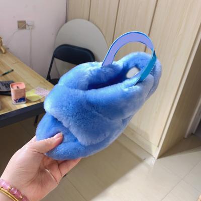 China Fashion Trend Winter Hot Sale Fashion Designer Fluffy Fur Sandals Slips Fur Slippers For Bedroom for sale