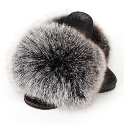 China Fashion trend custom women fuzzy slides fax white red pink colorful kids furry slides raccoon fur slipper for sale