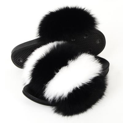 China Fashion Trend Summer Plush Fox Fur Slipper Slips for Indoor Fox Fur Slippers Flat Slippers Girls Style Luxury Real Women's Shoes for sale