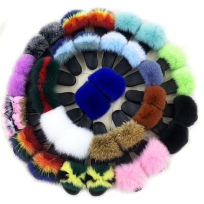 China Fashion Trend Fur Slippers Slides For Women Ope Toe Real Raccoon Fluffy Girls Bedroom Slips Outdoor for sale