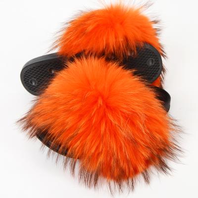 China Fashion Trend Raccoon Raccoon Kids Fur Slides Faux Fox Fur Slides Slippers For Women for sale