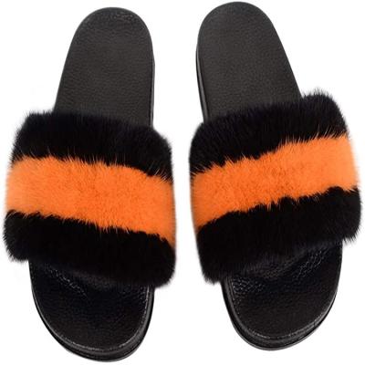 China Wholesale Fashion Trend Flow Fur Slides Real Fox Shoes Indoor Soft Black Brown Slippers Custom Made Sandals For Women for sale